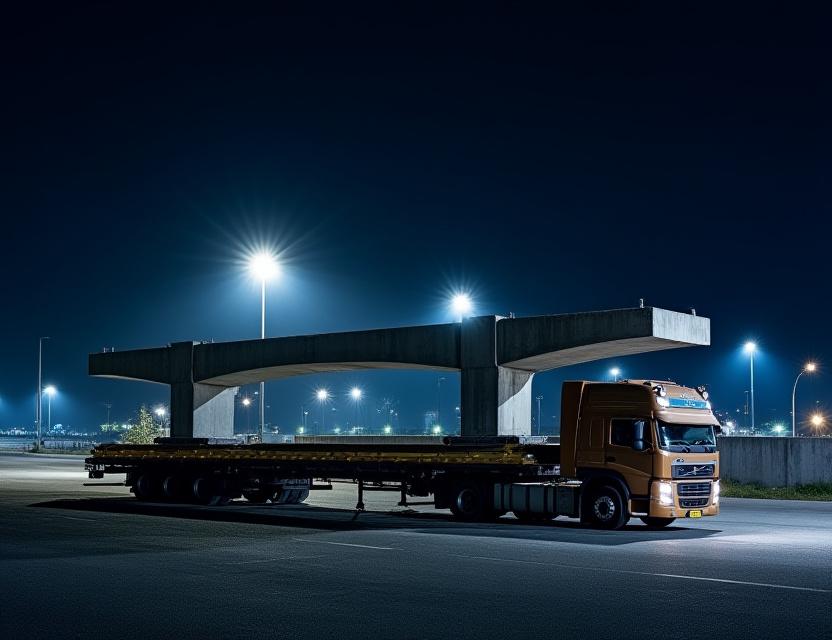 Prefabricated bridge section on a multi-axle trailer