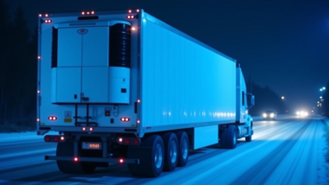 Modern high-tech refrigerated trailer with digital sensors and cooling unit